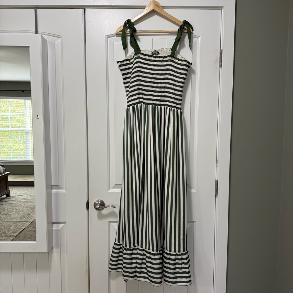 summersalt Green and White Striped Maxi Dress with Tie Straps - Picture 3 of 10